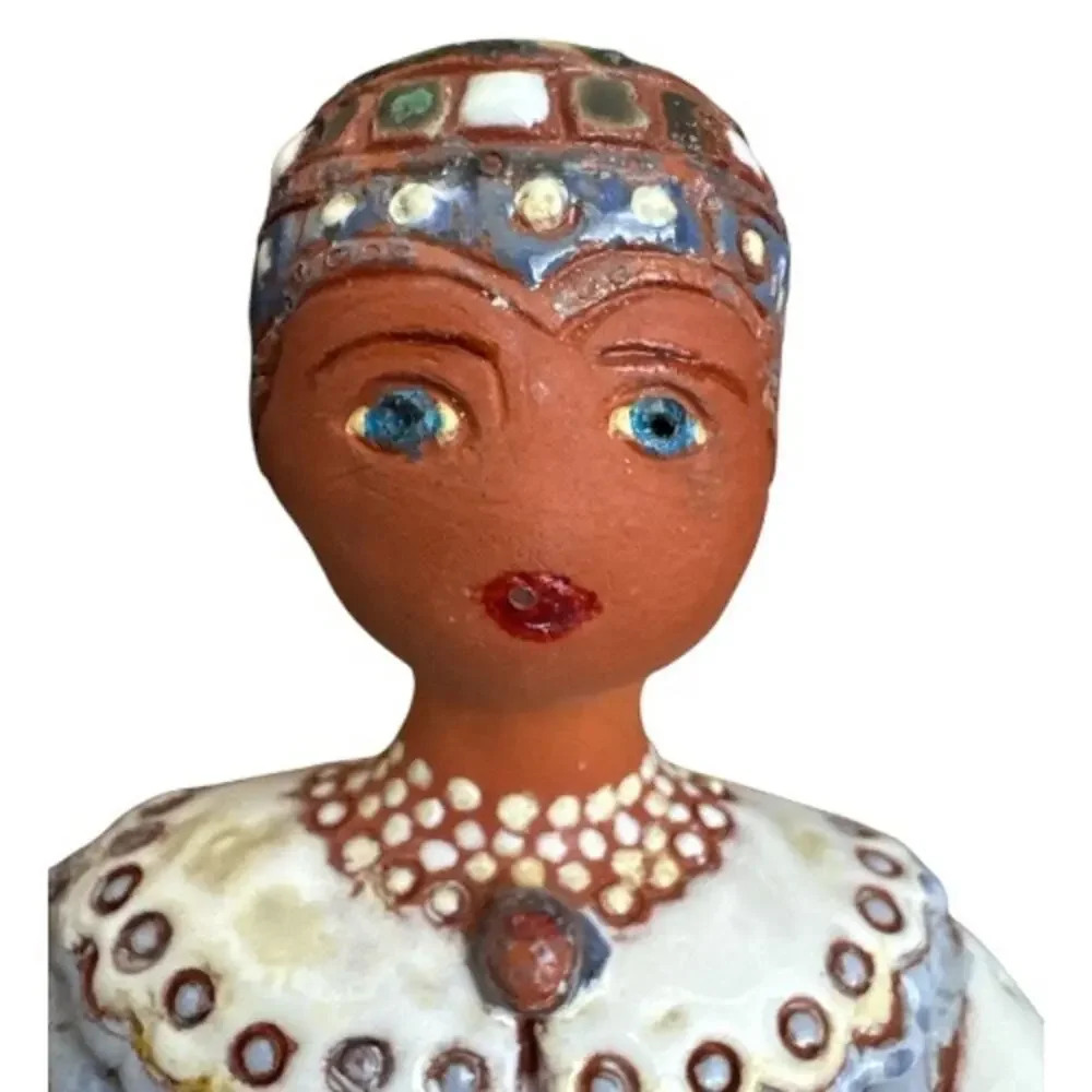 Hand Created and Painted  Red Clay Slovakian Woman Figurine